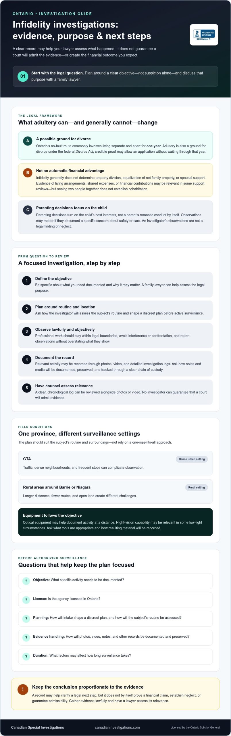 Infidelity Investigation Ontario: Tactical Evidence for Legal Leverage